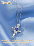 wholesale Sterling Silver Rose Cross Pendant Necklace for Women-0-189
