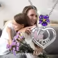 TOUPOP Sterling Silver Birth Flower Mom Necklace I Love You Mom Pendant-0-1