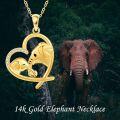 wholesale 14K Gold Elephant Heart Pendant Necklace - Cute Mother & Baby Design Perfect Gift for Her-0-5