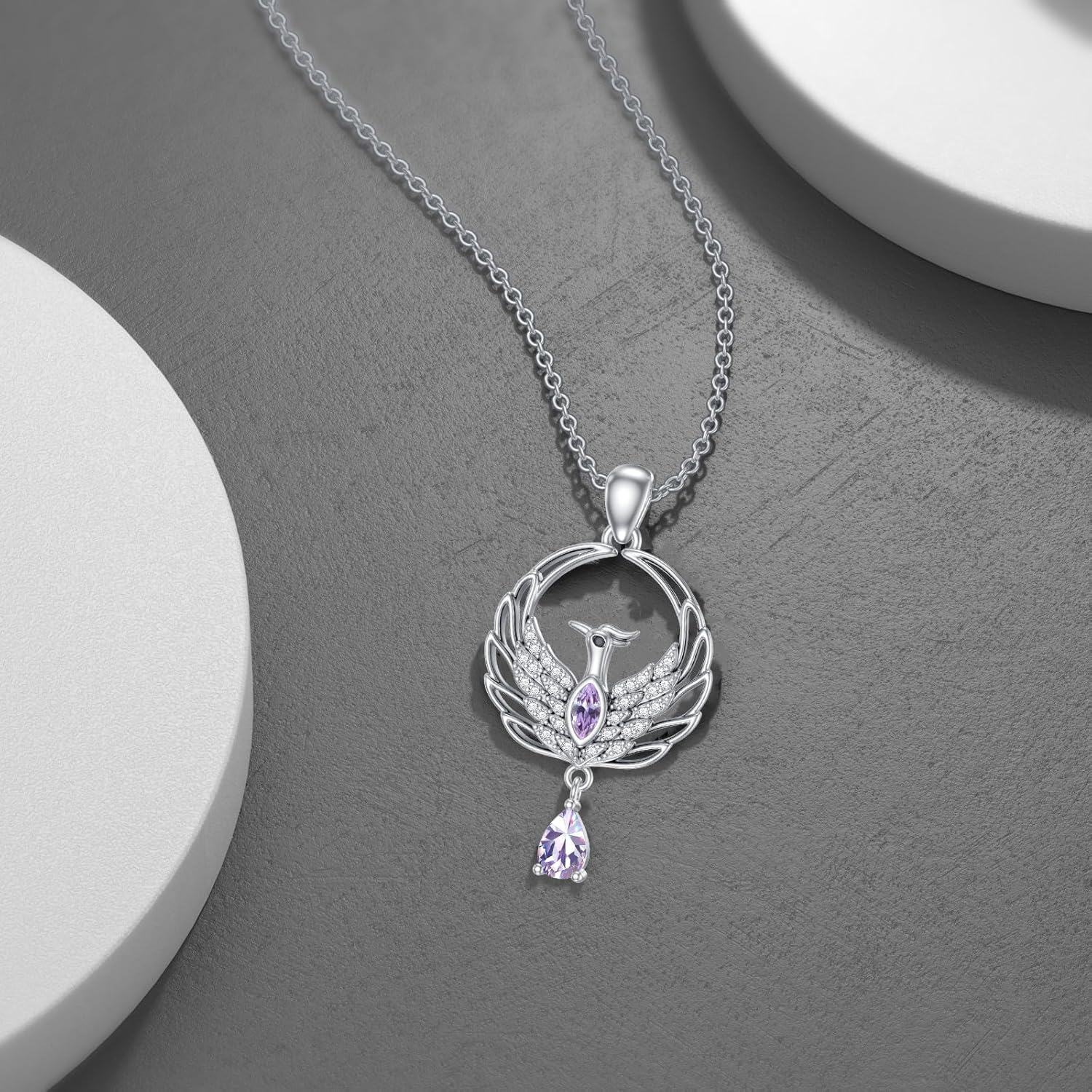 Metal Synthetic Stone Phoenix Necklace Nirvana Rebirth Pendant Gift for Women-0-2