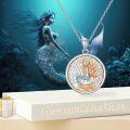 wholesale 925 Sterling Silver Round Blue Crystal Mermaid Necklace for Women Sea Life Gifts-0-5