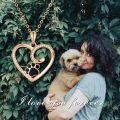 wholesale 14K Gold Black Enamel Dog Cat Paw Print Heart Pendant Necklace 17 Chain-0-9