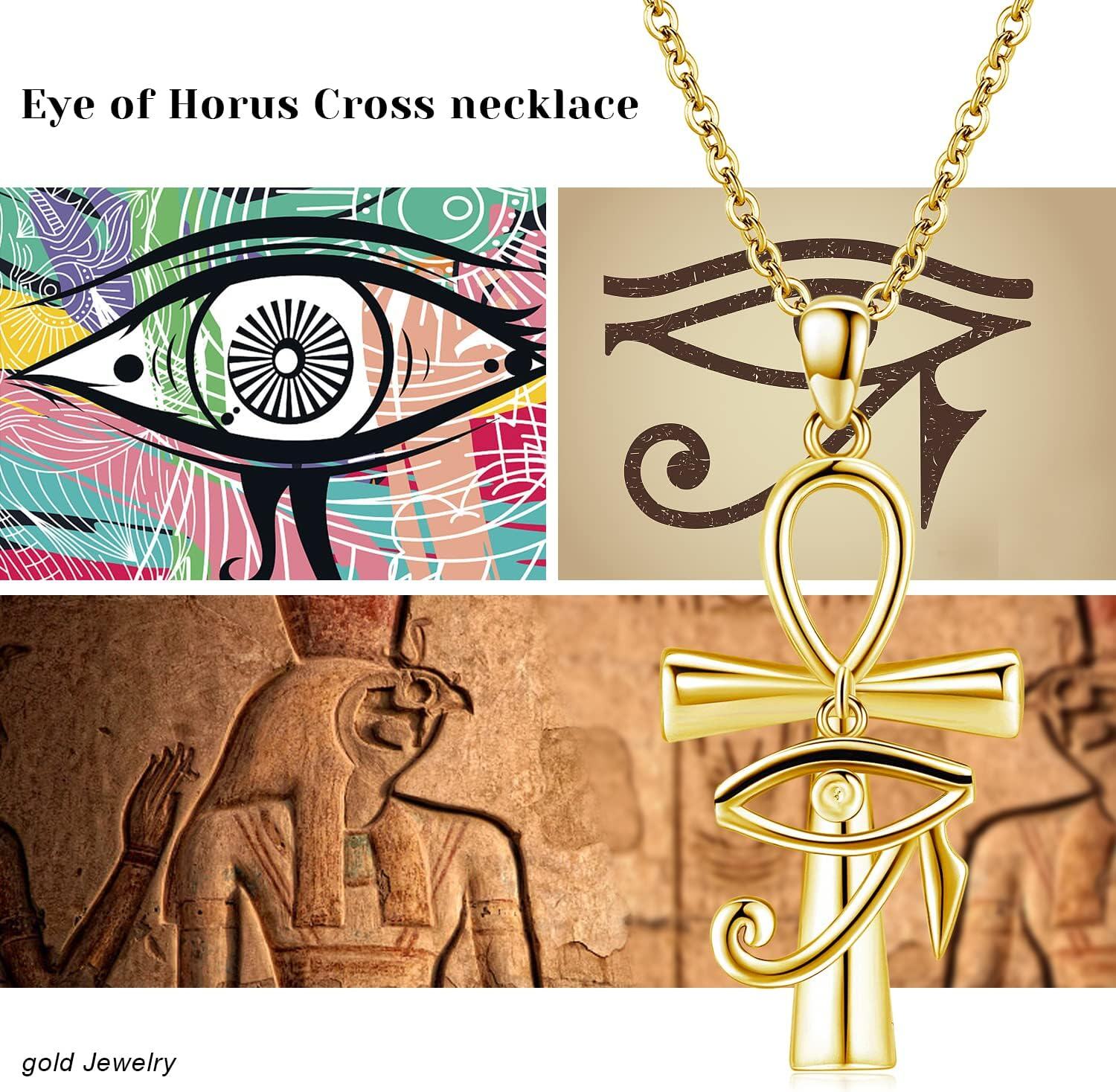 Gold 925 Sterling Silver Eye of Horus Ankh Pendant Necklace - Egyptian Protection-0-5