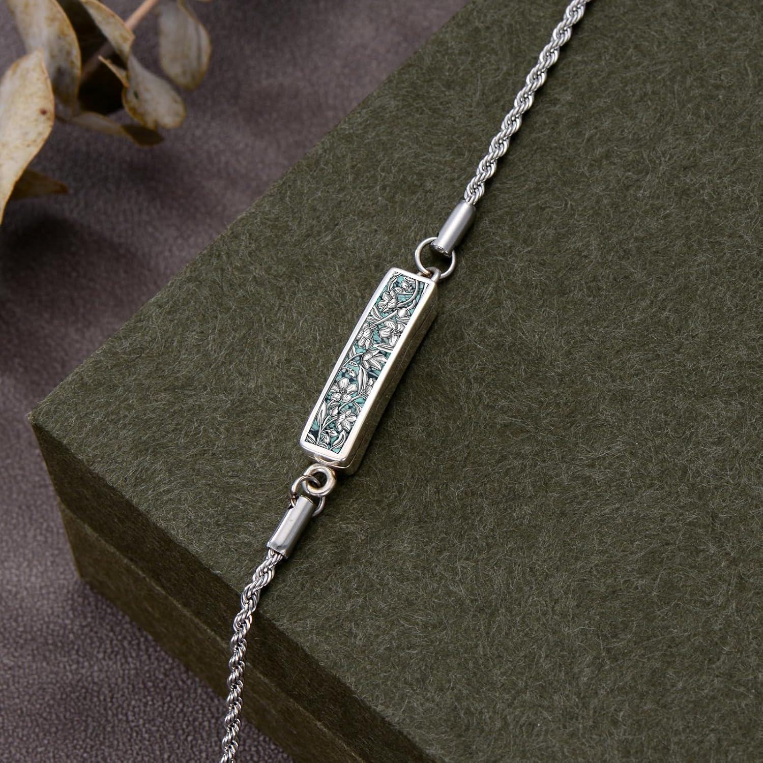 wholesale 925 Sterling Silver Turquoise Urn Bracelet with Hawthorn Flower and Daisy Design - Mother's Day Gift for Women-0-1