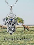 wholesale 925 Sterling Silver Evil Eye Hamsa Tree of Life Pendant Necklace with Blue Stone and Cubic Zirconia Accents-0-5