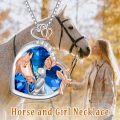 wholesale 925 Sterling Silver Blue Crystal Heart Girl & Horse Pendant Necklace-0-2
