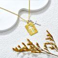 wholesale 925 Sterling Silver Gold Plated Cross Pendant & Rectangular Charm Set on 3mm Cable Chain (24+2 Extender)-0-1