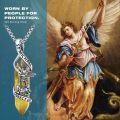 wholesale 925 Sterling Silver Citrine Yellow Stone Saint Michael Angel Protect Us Pendant Necklace Catholic Jewelry-0-5
