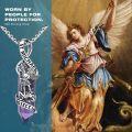 wholesale 925 Sterling Silver Purple Quartz Saint Michael Guardian Angel Protect Us Pendant Necklace  for Men-0-4