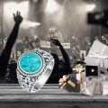 wholesale 925 Sterling Silver Men's Turquoise Rings Wholesale With Intricate Scroll Design-0-5