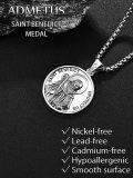 wholesale 925 Sterling Silver St Benedict Pendant Protection Charm Mens Necklace w/Chain-0-4