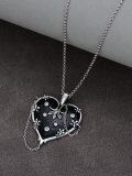 wholesale 925 Sterling Silver Gothic Heart Pendant with Black Enamel and Floral Accents-0-3