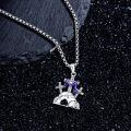 wholesale 925 Sterling Silver He Is Risen Cross Pendant Necklace with Purple Enamel and Rock Base-0-4