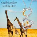 wholesale 925 Sterling Silver 925 Heart-Shaped Giraffe Pendant Necklace w/ I Love You & CZs - Gift for Her-0-1