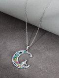wholesale 925 Sterling Silver Moon & Star Pendant Necklace w/ Abalone Shell Stone - Cat Design s for Women-0-3