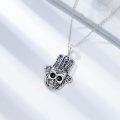 wholesale 925 Sterling Silver Skull Hamsa Hand Pendant with Abalone Shell and Lotus Flower Design on 18+2 Chain-0-4