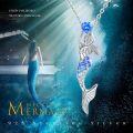 wholesale 925 Sterling Silver Blue CZ Heart Mermaid Pendant Necklaces for Women Beach Gifts-0-3