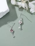 wholesale 925 Sterling Silver Key Shaped Heart Pendant with Red Garnet and Cubic Zirconia Dangle Earrings for Valentine's Gift-0-4