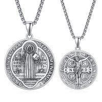wholesale 925 Sterling Silver Patron Saint Medal Amulet Necklace for Men 2 5mm 22 +2 Chain-A99-Saint Benedict (Crucifix)
