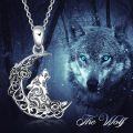 wholesale 925 Sterling Silver Crescent Moon Wolf Pendant Necklace With Roses-0-4