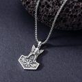 wholesale 925 Sterling Silver Viking Thor's Hammer Mjolnir Pendant Necklace with Raven Design and Valknut Symbol for Men & Women-0-4