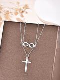 wholesale 925 Sterling Silver Infinity & Cross Layered Pendant Necklace for Women - Religious s-0-1