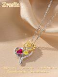wholesale S925 Sterling Silver with 1CT Ruby & 1CT Citrine Sunflower Birthstone Pendant Necklace for Women, Love Gift, 18+2 Chain-0-1