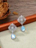 wholesale 925 Sterling Silver Teardrop Moonstone Leverback Dangle Earrings for Women-0-3
