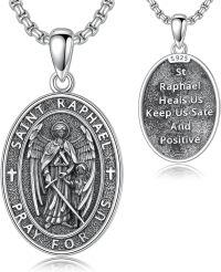 wholesale 925 Sterling Silver Saint Raphael Angel Oval Cross Pendant Necklace -A04-Saint Raphael-Silver(Oval)