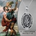 wholesale 925 Sterling Silver Oval St. Christopher Protect Us Medal Pendant Necklace-0-5