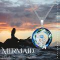 wholesale 925 Sterling Silver Blue Crystal Mermaid Pendant Necklaces for Women Ocean Wave  45cm Chain Length-0-6
