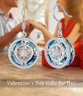 wholesale S925 Sterling Silver & 14K White Gold Plated Blue Zirconia April Birthstone Earrings, 14mm Circle Crystal, Hypoallergenic Sparkle Compass Jewelry for Women-0-1