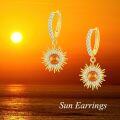 wholesale 925 Sterling Silver Citrine Gold Plated Sunburst Hoop Drop Earrings-0-4
