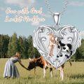 wholesale 925 Sterling Silver Heart-Shaped Cow and Girl Charm Locket Necklace - Mother's Day Gifts for Mom Daughter-0-1