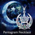 wholesale 925 Sterling Silver Rainbow Moonstone Celtic Knot Pentagram Pendant Necklace for Women Girls-0-5