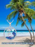 wholesale 925 Sterling Silver Blue Enamel Ocean Wave & Palm Tree Pendant Necklace for Women Girls Gifts-0-5