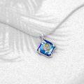 wholesale 925 Sterling Silver Blue Crystal Birth Flower Necklace for Women - Square Shape Pendant -0-2