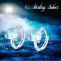 wholesale Rhodium Plated Sterling Silver & Moonstone Huggie Hoop Earrings 6mm Stone 6x13mm 3g-0-4