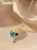 wholesale S925 Sterling Silver Sunflower Pendant Necklace with 1CT Emerald & Sapphire, 18 Chain, Birthstone Gift for Women-0-1