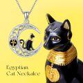 wholesale 925 Sterling Silver Black Onyx Moon Cat & Ankh Pendant Necklace-0-4