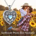 wholesale 925 Sterling Silver Heart-Shaped Photo Locket Pendant with Blue Stone and Sunflower Design - Mother's Day Gifts for Women-0-4