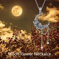 wholesale 925 Sterling Silver Gothic Witch Moon & Flower Pearl Tassel Pendant Necklace for Women Girls-0-5