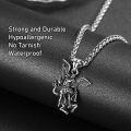 wholesale 925 Sterling Silver Saint Michael Pendant with Angel Design Chain Necklace for Men & Women Catholic Religious  -0-1