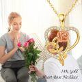 wholesale 14K Gold Rose Flower in Heart Shape Pendant Necklaces for Women Girl's Valentines Day Gifts-0-5