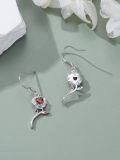 wholesale 925 Sterling Silver Ruby Rose Dangle Earrings - Heart Ruby Flower Jewelry for Women, Valentine's Gift-0-4