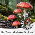 wholesale 925 Sterling Silver & Red Resin Moon Phase Magical Mushroom Necklace for Women-0-5