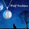 TOUPOP Sterling Silver Opal Wolf Moon Pendant Necklace-0-1