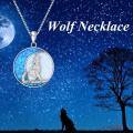 TOUPOP Sterling Silver Opal Wolf Moon Pendant Necklace-0-1