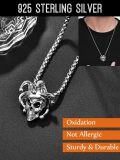 wholesale 925 Sterling Silver Jester Skull Pendant Necklace for Men - Gothic-0-4