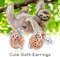 wholesale 925 Sterling Silver Sloth Stud Earrings with Rose Gold Accents and Leaf Details-0-5